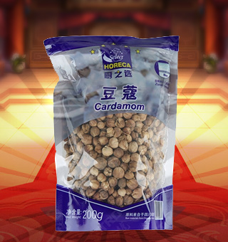 廚之選(HORECA SELECT)豆蔻產(chǎn)自四川成都200g每袋，精細(xì)加工而成，質(zhì)量上乘，備受廣大專業(yè)廚師和消費者歡迎和厚愛，是您廚房必備品。保留了豆蔻中原有的滋味、氣味和全部的營養(yǎng)物質(zhì)，風(fēng)味獨特，定會讓您回味無窮。不使用化學(xué)劑、無化學(xué)殘留、不破壞營養(yǎng)成分，給家人一份天然、一份健康、一份安心。