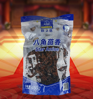 廚之選(HORECA SELECT)八角茴香產(chǎn)自廣西玉林450g每袋，本產(chǎn)品精心挑選上等的食用鹽、八角茴香原材料制作而成，品質(zhì)純正天然，讓您食用的放心。本產(chǎn)品采用的是塑料質(zhì)地包裝，簡潔大方，食用簡單，是您廚房的好幫手。本產(chǎn)品加入任何的菜肴后讓其味道濃郁，口感醇厚鮮香，給您帶來美妙的味覺盛宴。